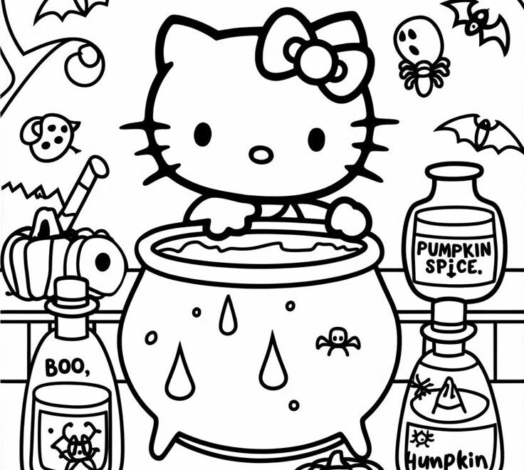 Spooky Sweet HELLO KITTY HALLOWEEN COLORING PAGES HushVerse