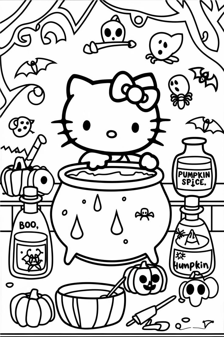 Spooky Sweet HELLO KITTY HALLOWEEN COLORING PAGES HushVerse