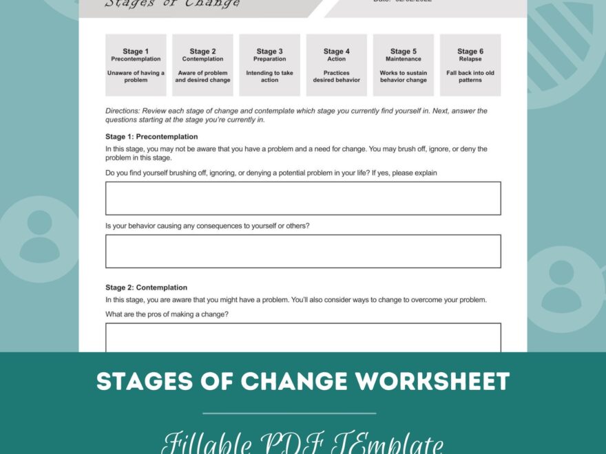 Stages Of Change Worksheet Editable Fillable PDF Template For Counselors Psychologists Therapists Etsy