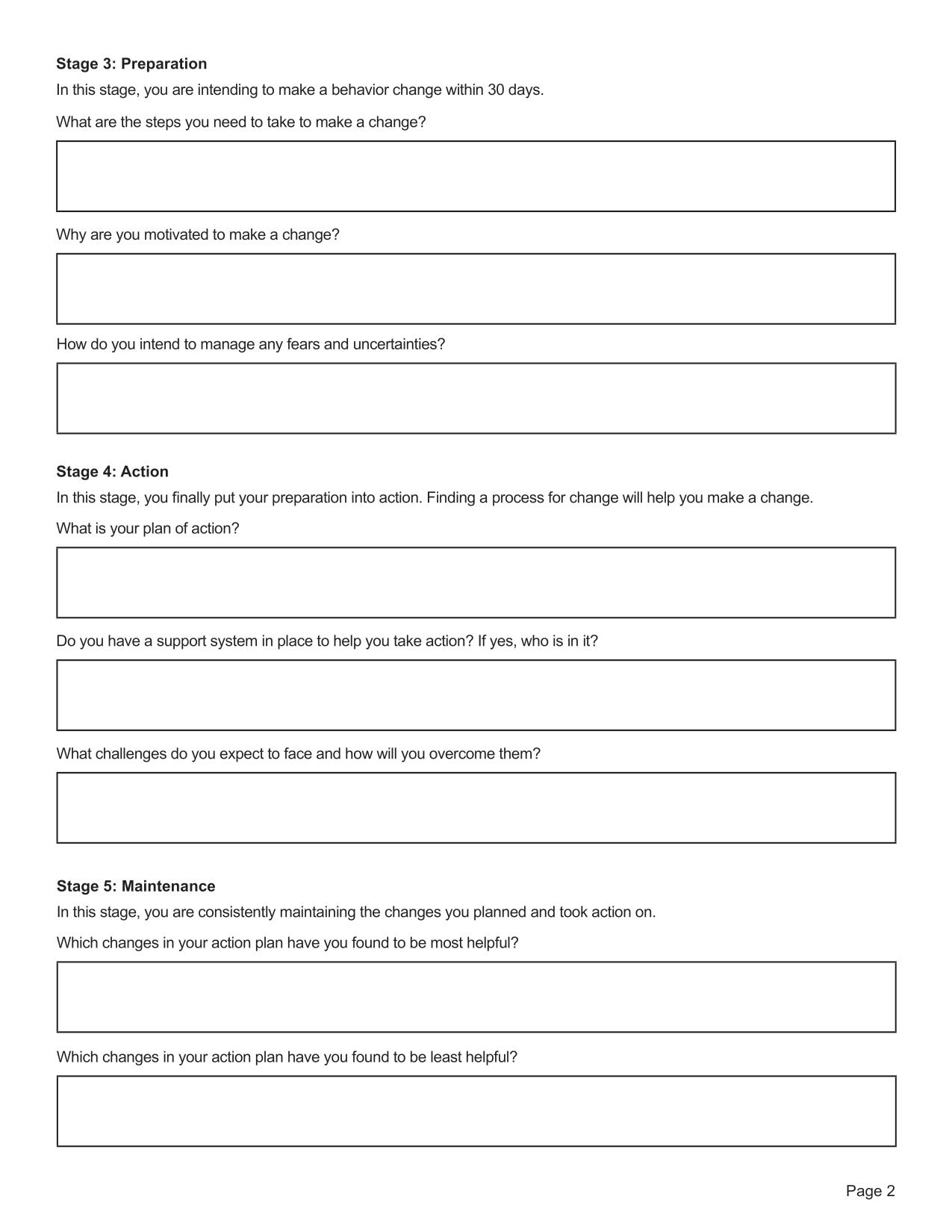 stages of change worksheet