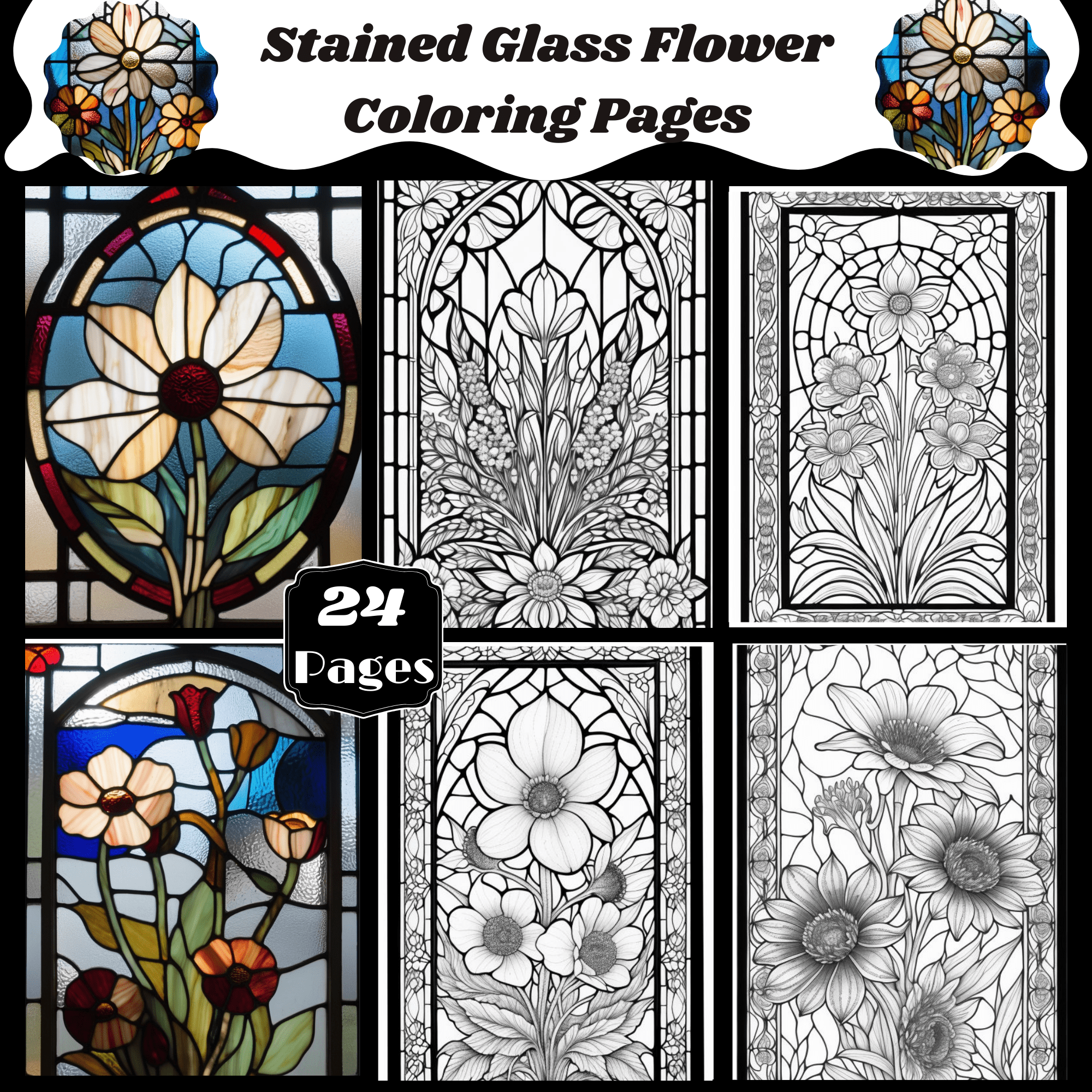 Stained Glass Flower Coloring Pages V2 Made By Teachers