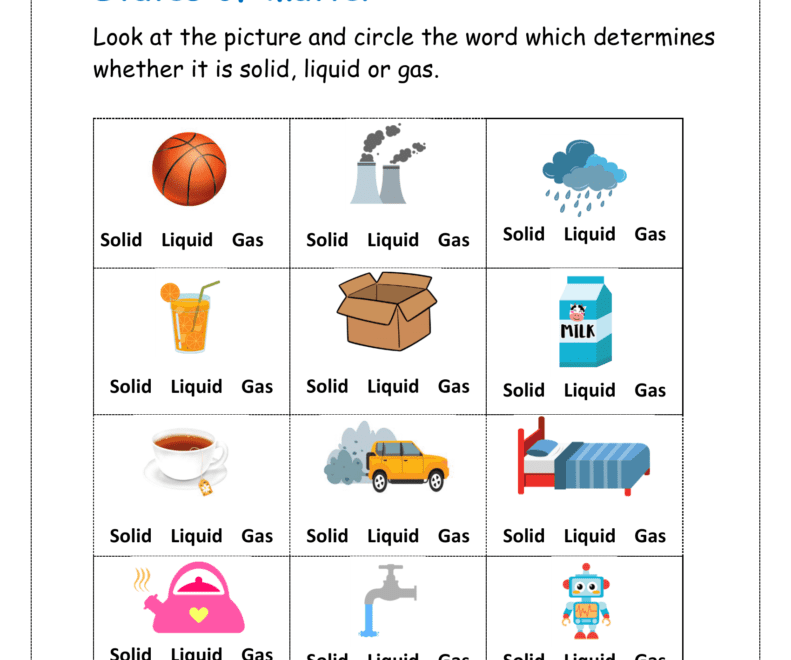 States Of Matter Worksheet Solid Liquid Gas Worksheet