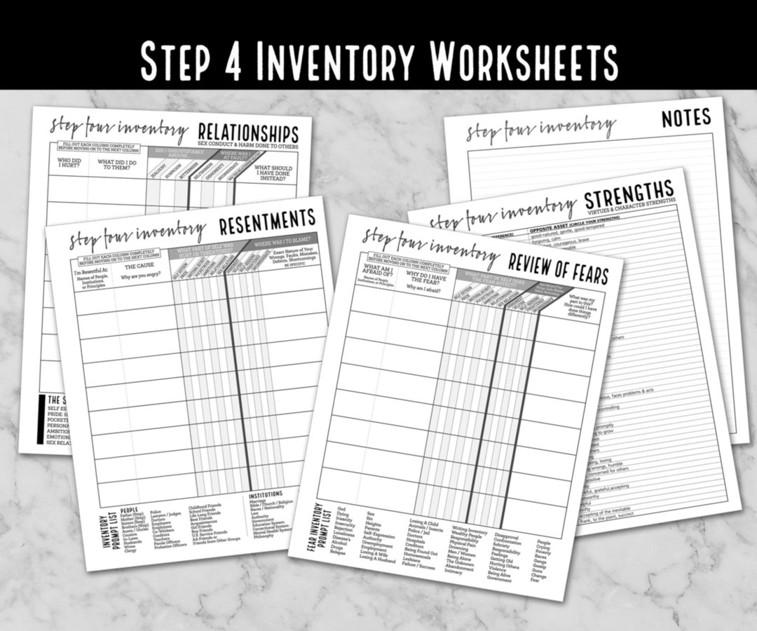 Step 4 Inventory Worksheets And Bonus Serenity Prayer Printable 12 Step Program AA NA Addiction Sobriety Recovery Instant Download Pdf Etsy Step 4 Inventory Worksheets And Bonus Serenity Prayer Printable 12 Step Program AA NA Addiction Sobriety Recovery Instant Download Pdf Etsy