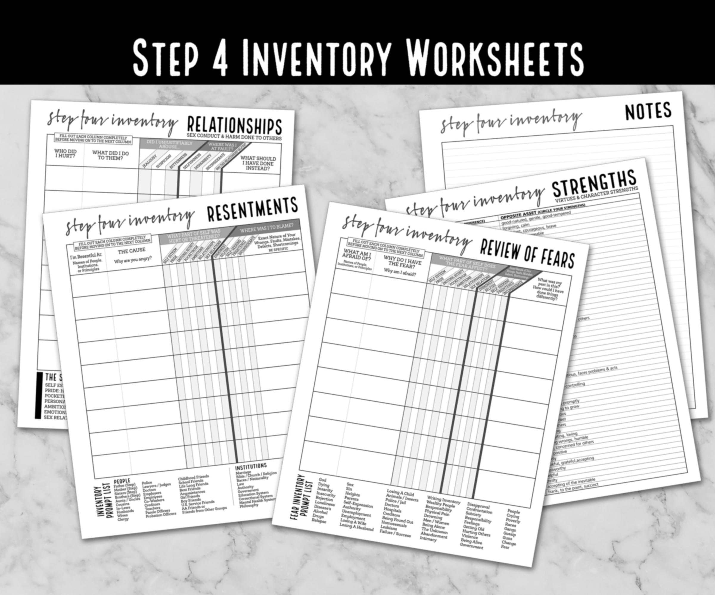 4th step inventory worksheet