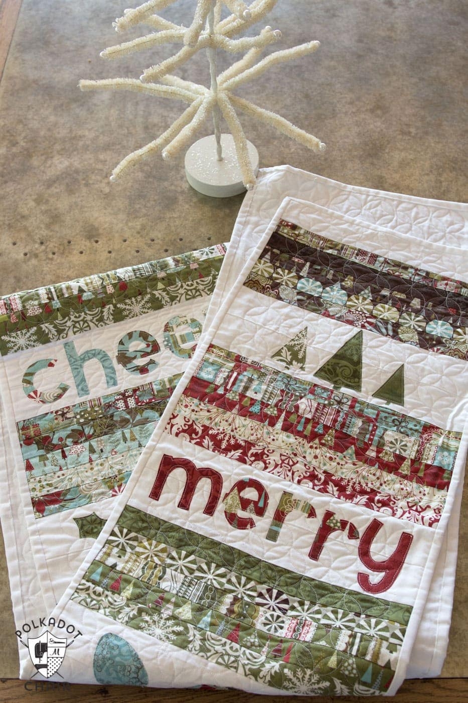 Striped Quilted Christmas Table Runner Pattern Polka Dot Chair