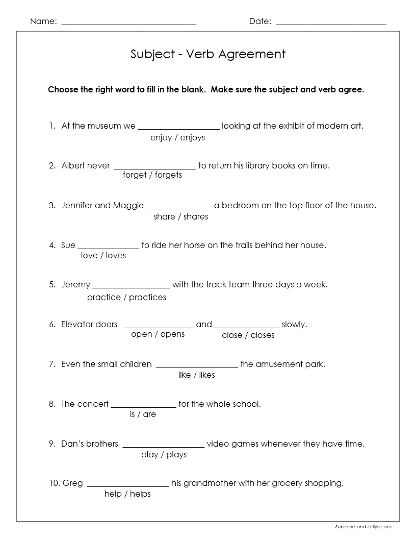 subject verb agreement worksheets subject verb agreement worksheets