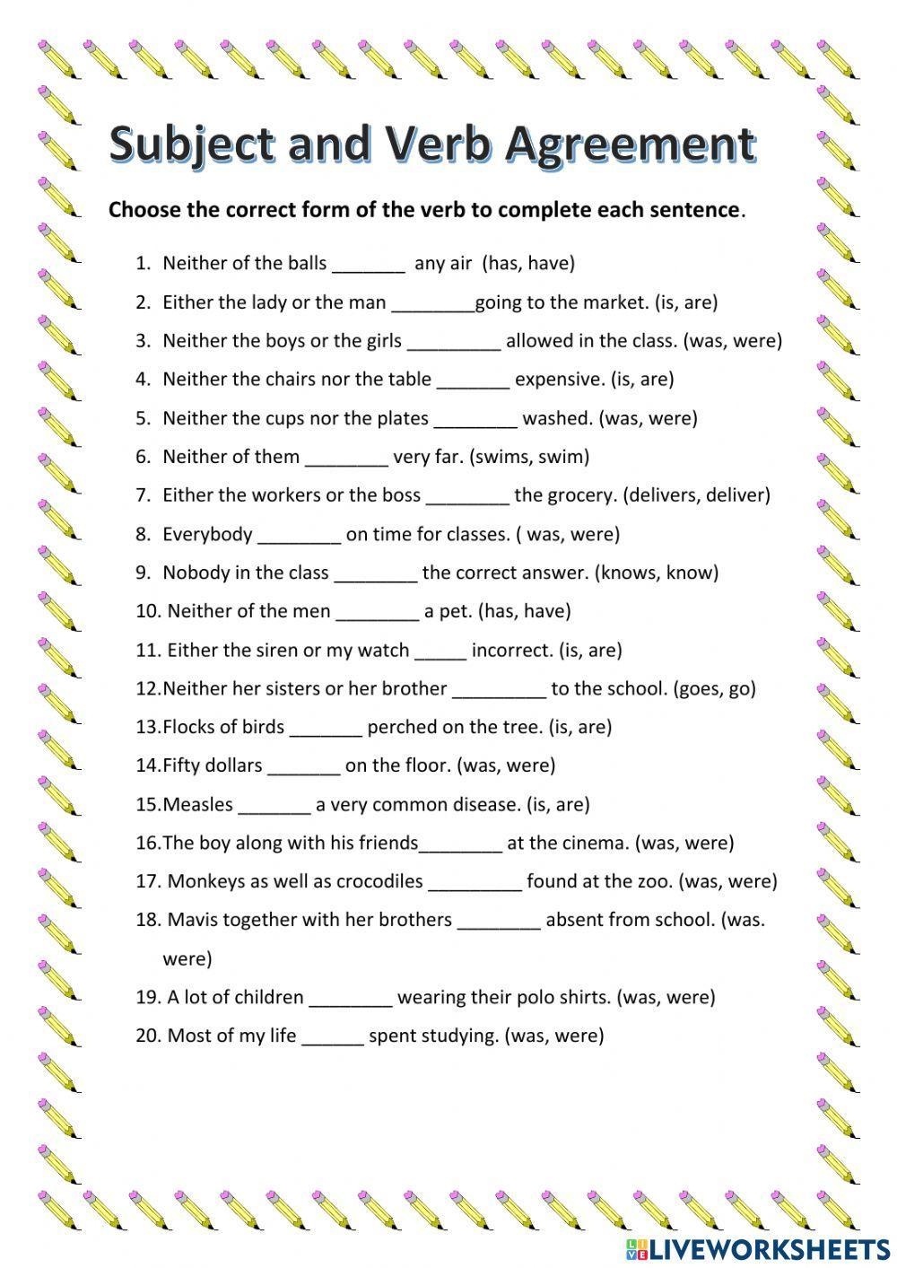 Subject Verb Agreement Online Worksheet For 6 Live Worksheets Worksheets Library Subject Verb Agreement Online Worksheet For 6 Live Worksheets Worksheets Library