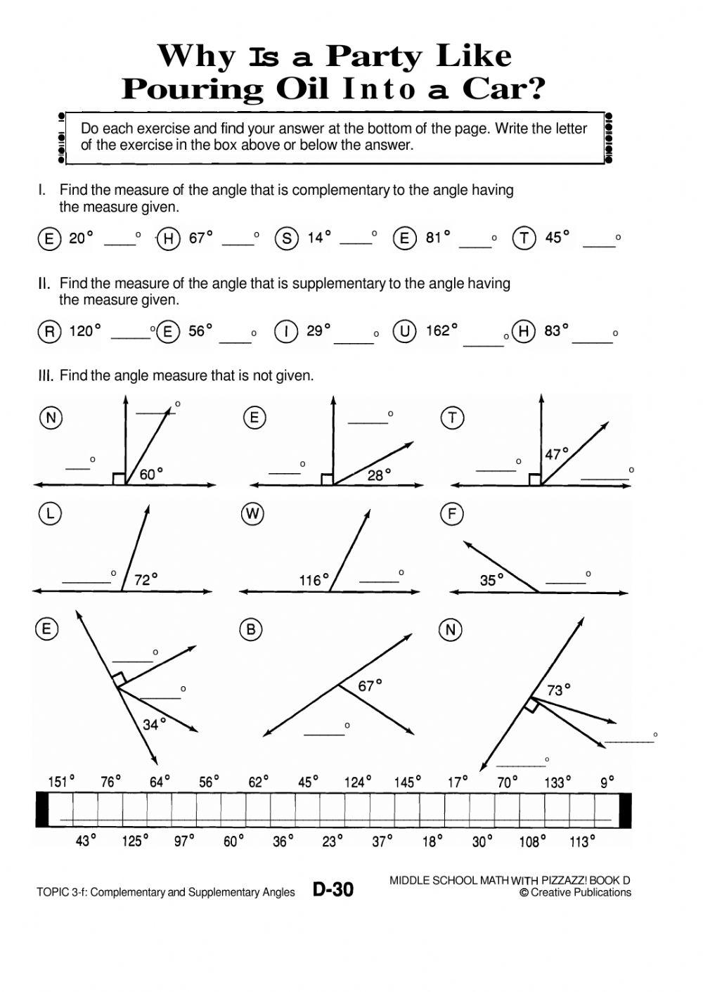 Supplementary Complementary Angles Mfreeman Live Worksheets Library