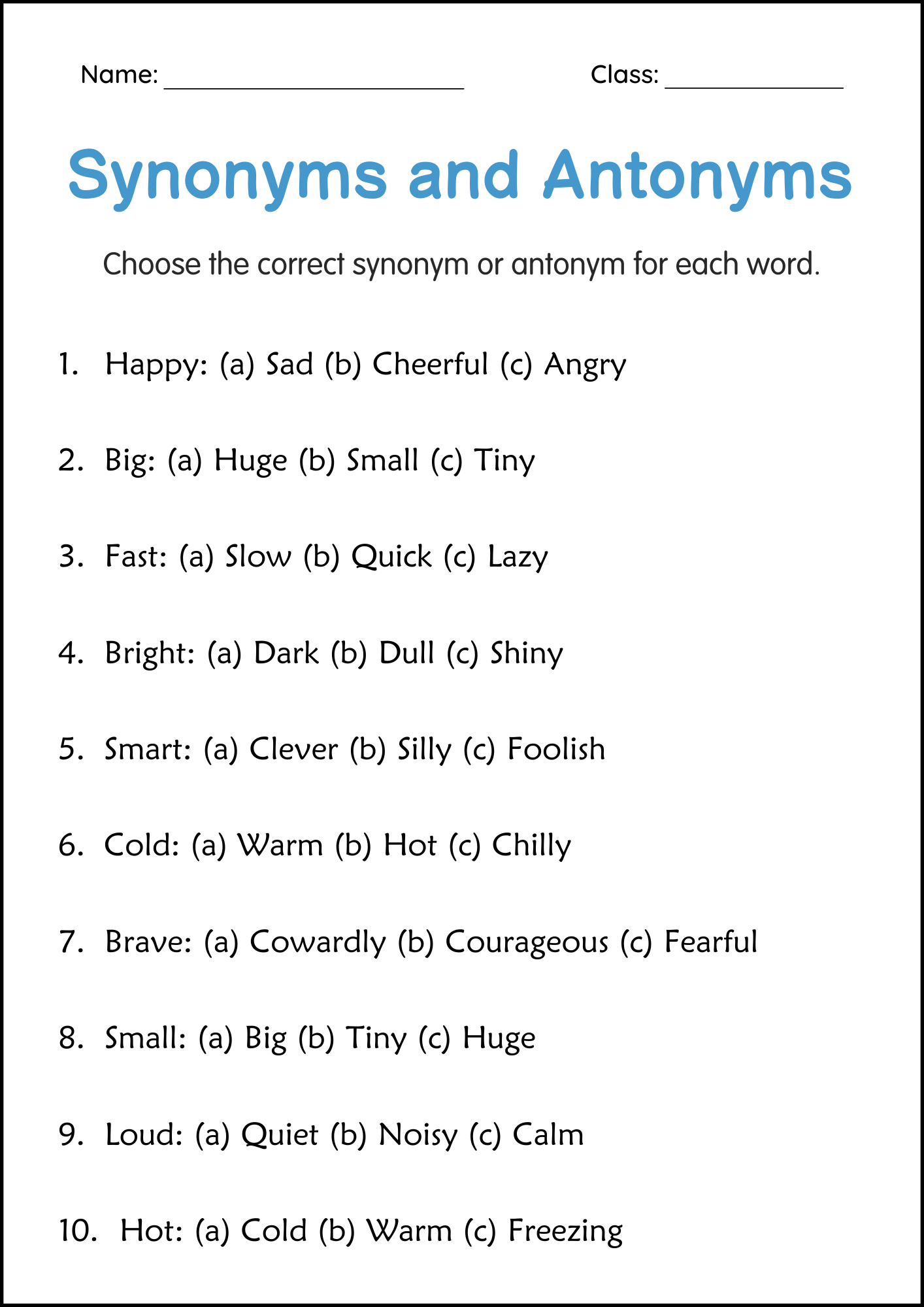 Synonyms And Antonyms Grammar Worksheet For Grade 2 Made By Teachers