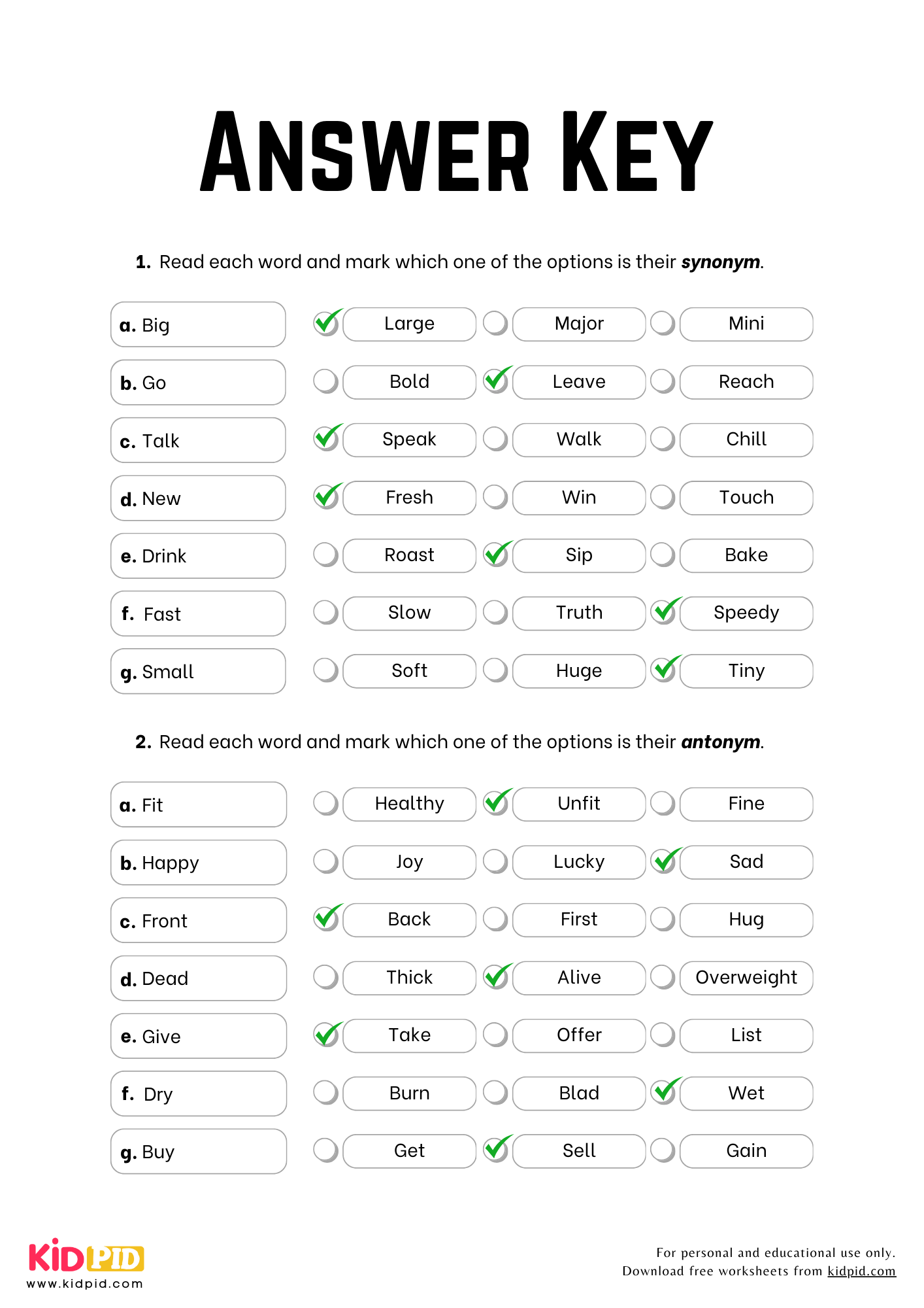 Synonyms And Antonyms Worksheet For Kindergarten Kidpid