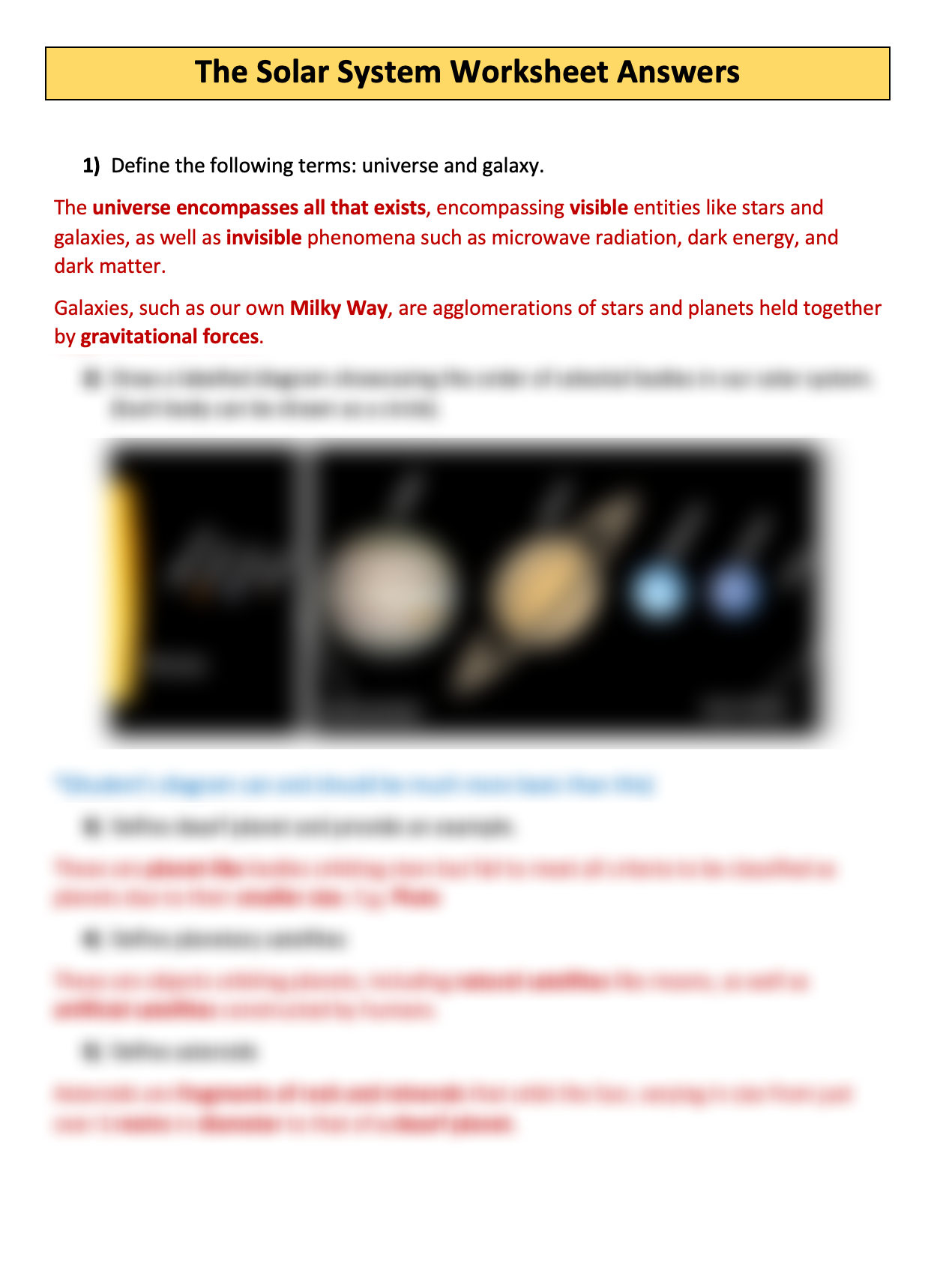 The Solar System Worksheet A Level Physics Teaching Resources