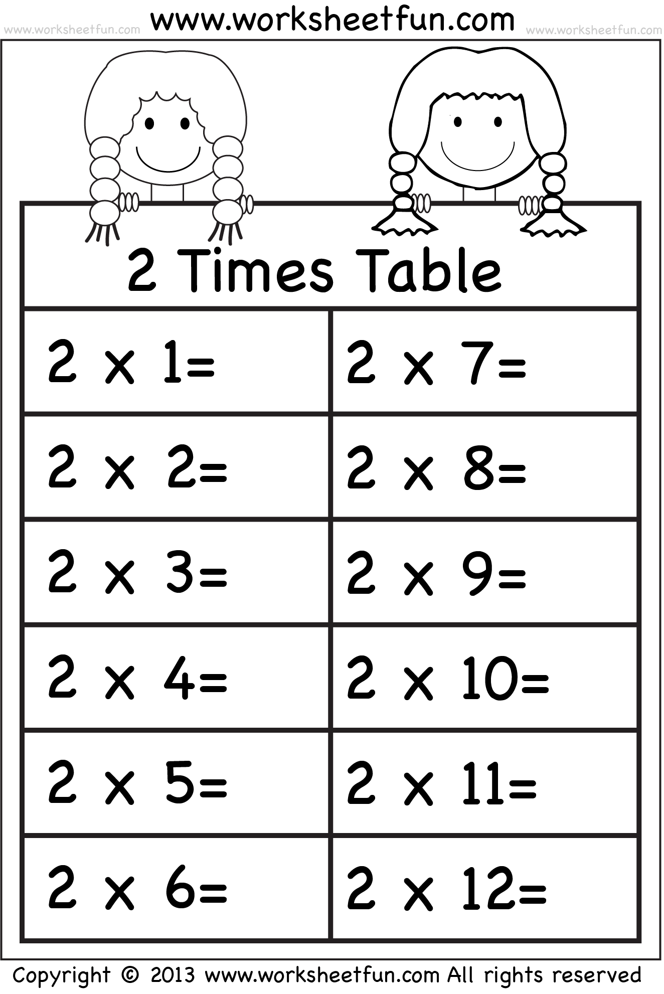 2 times table worksheet