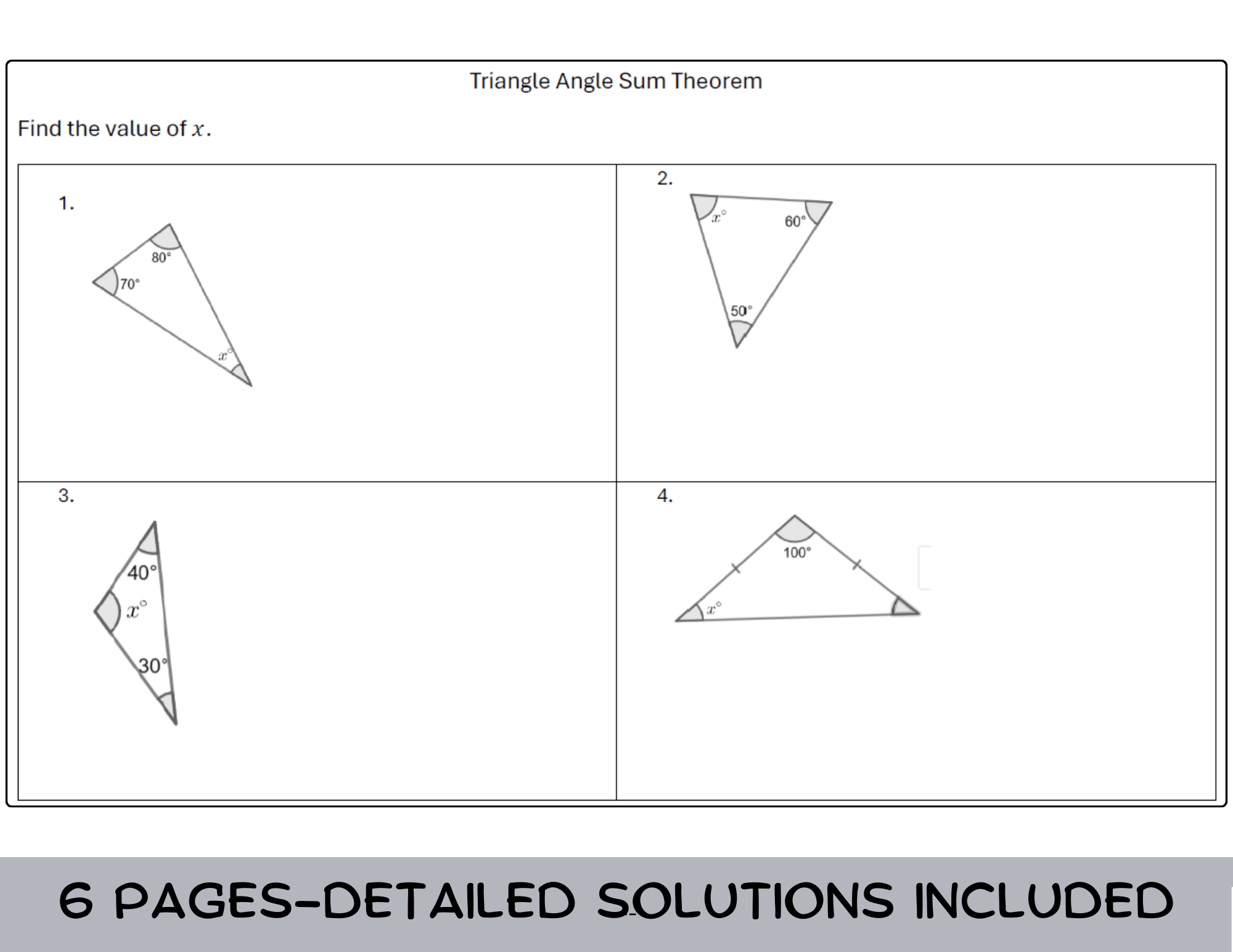 Triangle Angle Sum Theorem Worksheet with Solutions Teaching Resources Triangle Angle Sum Theorem Worksheet with Solutions Teaching Resources