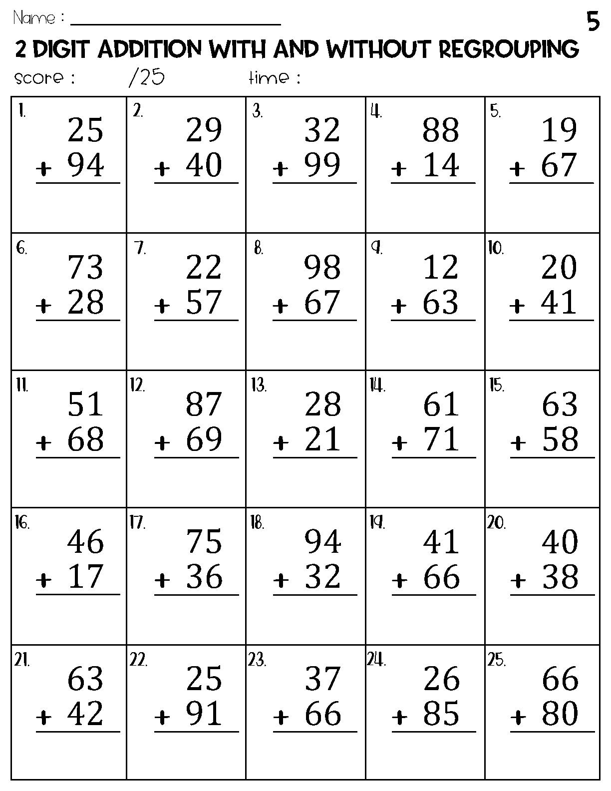 Two Digit Addition With And Without Regrouping Worksheets Etsy Two Digit Addition With And Without Regrouping Worksheets Etsy