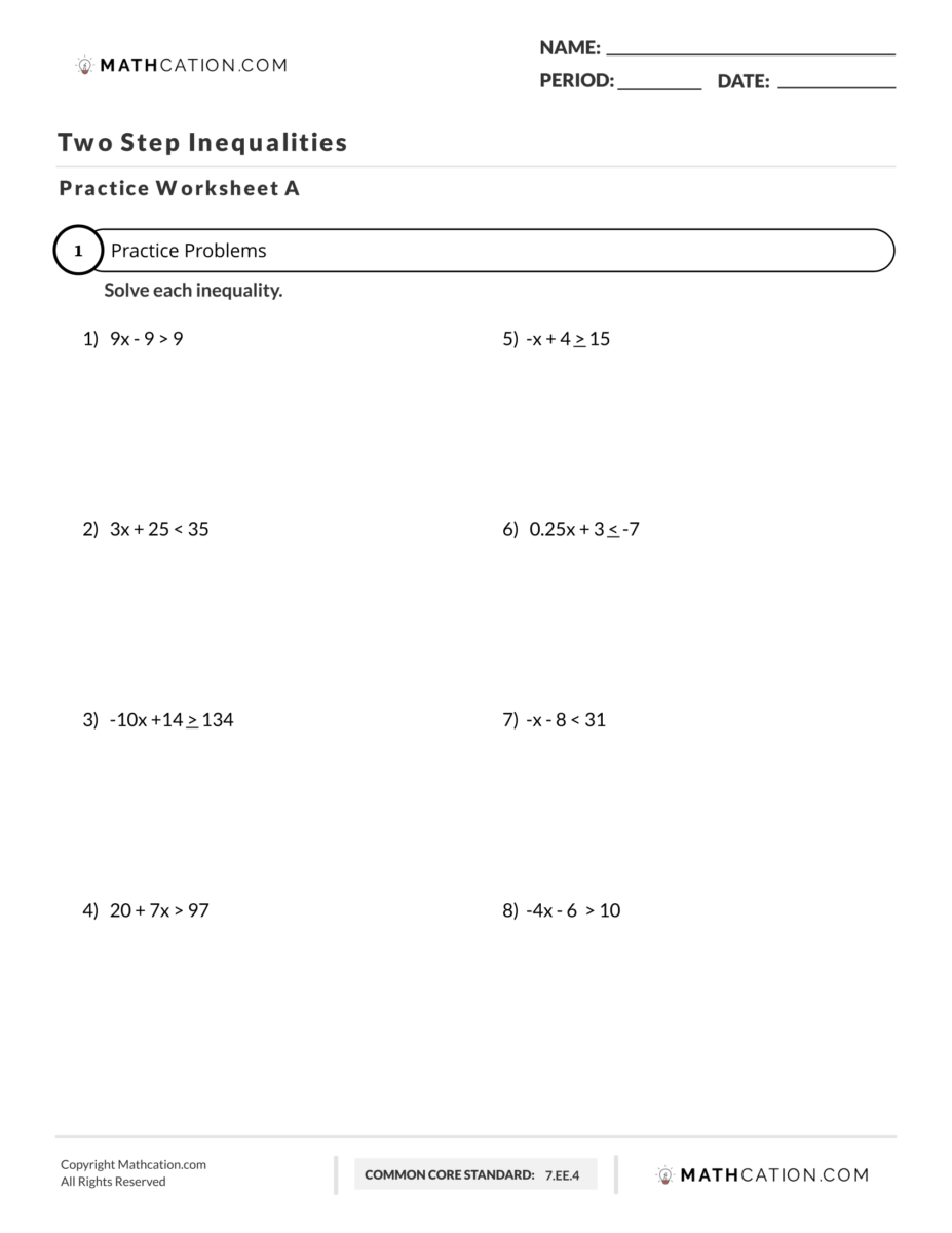 Two Step Inequalities Worksheet Examples And Practice Two Step Inequalities Worksheet Examples And Practice