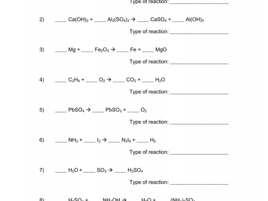 Types Of Reactions Worksheet