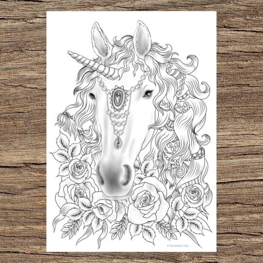 Unicorn Printable Adult Coloring Page From Favoreads coloring Book Pages For Adults And Kids Coloring Sheets Coloring Designs Etsy