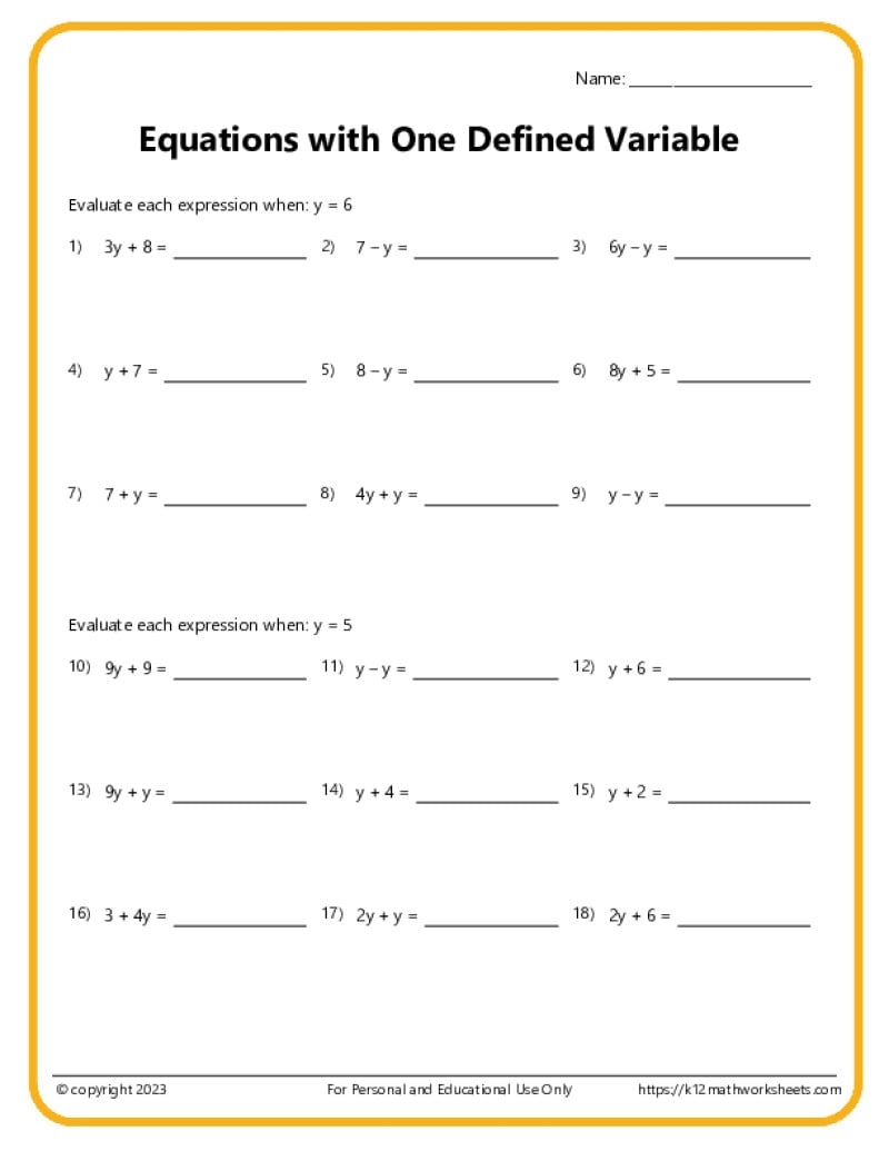 equations with variables on both sides worksheet