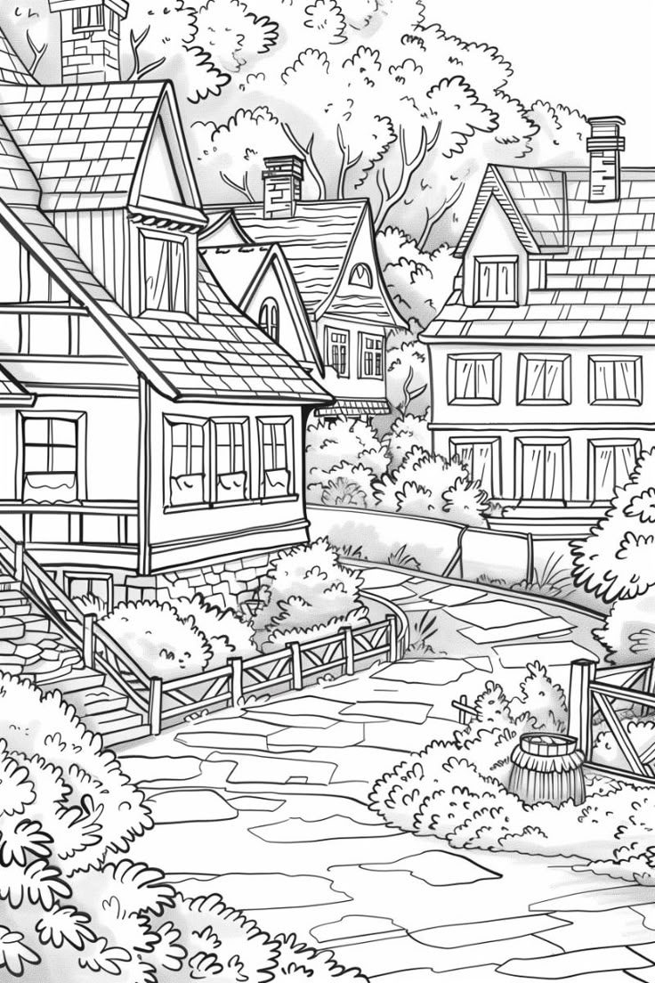 Village Houses Coloring Pages Free Printables 