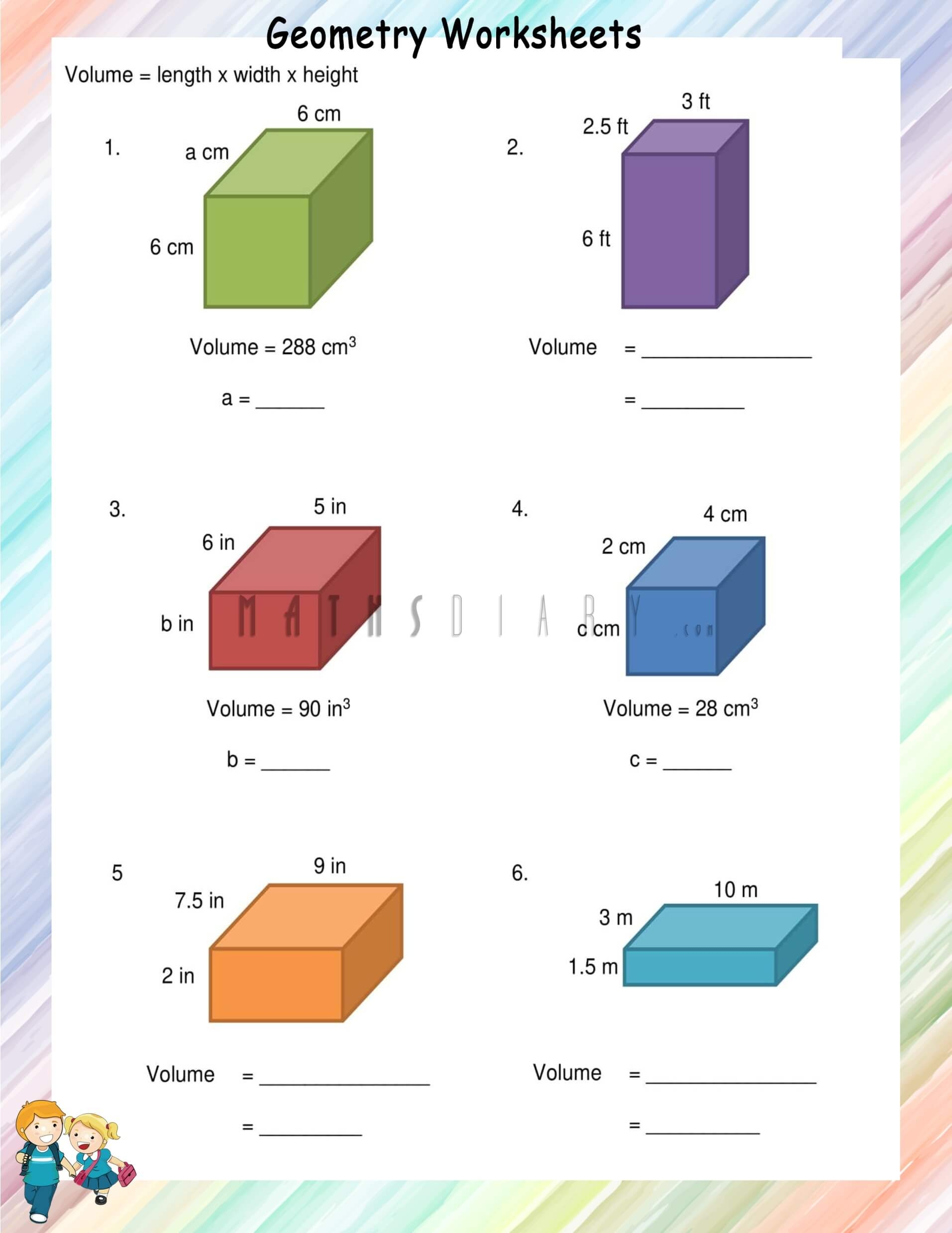 worksheets for volume of a rectangular prism