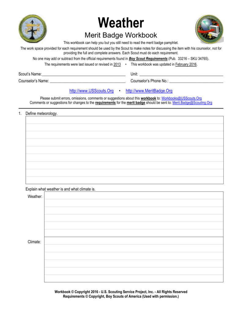 Weather Merit Badge Workbook For Boy Scouts Weather Merit Badge Workbook For Boy Scouts