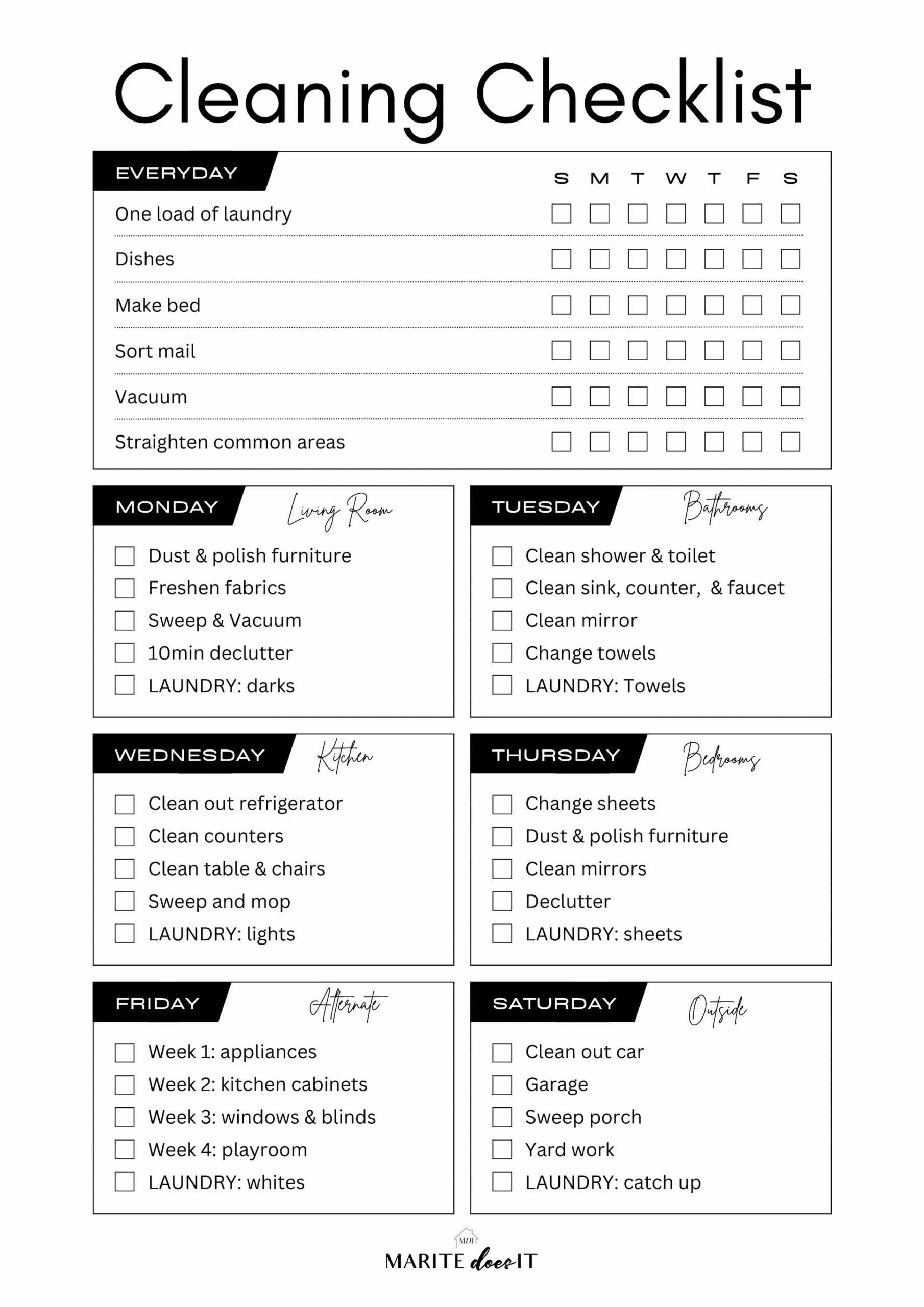 Weekly Cleaning Schedule free Printable  Weekly Cleaning Schedule free Printable