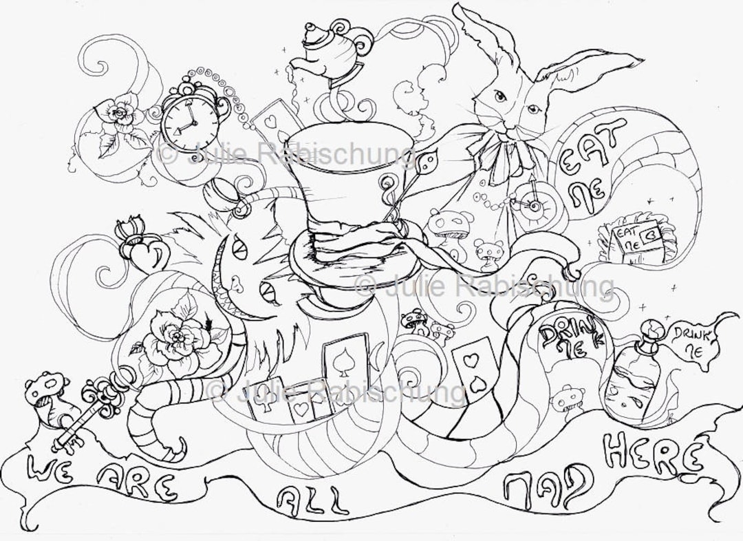 Wonderland Coloring Page alice In Wonderland Coloring Page wonderland Coloring wonderland Adult Coloring alice In Wonderland Coloring Etsy