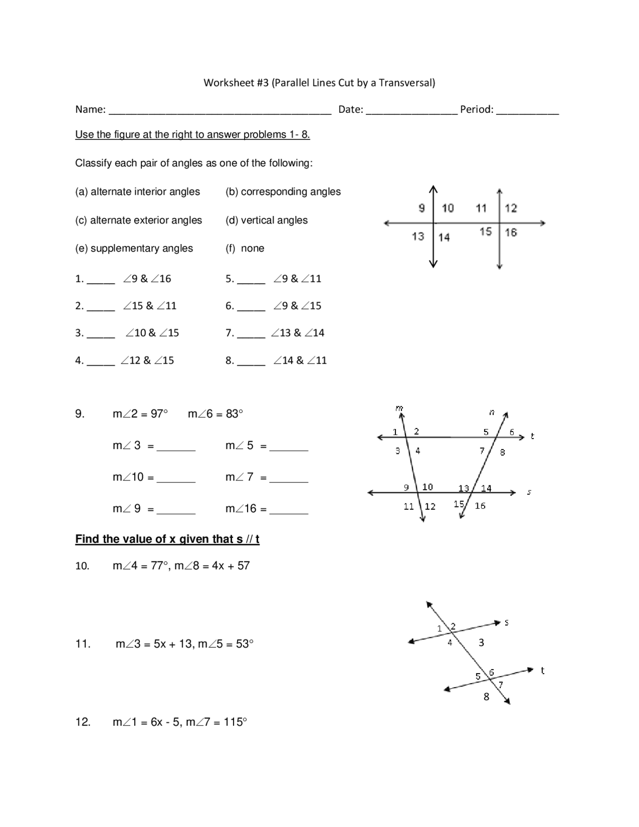 parallel lines and transversals worksheet parallel lines and transversals worksheet