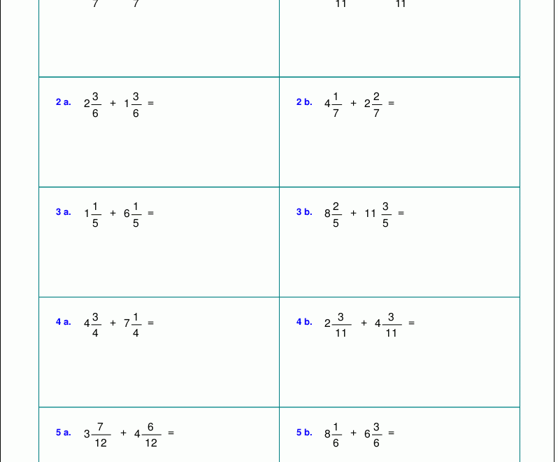 Worksheets For Fraction Addition