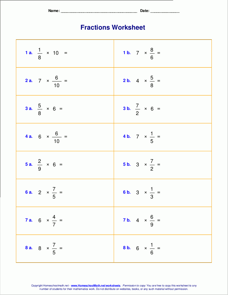Worksheets For Fraction Multiplication
