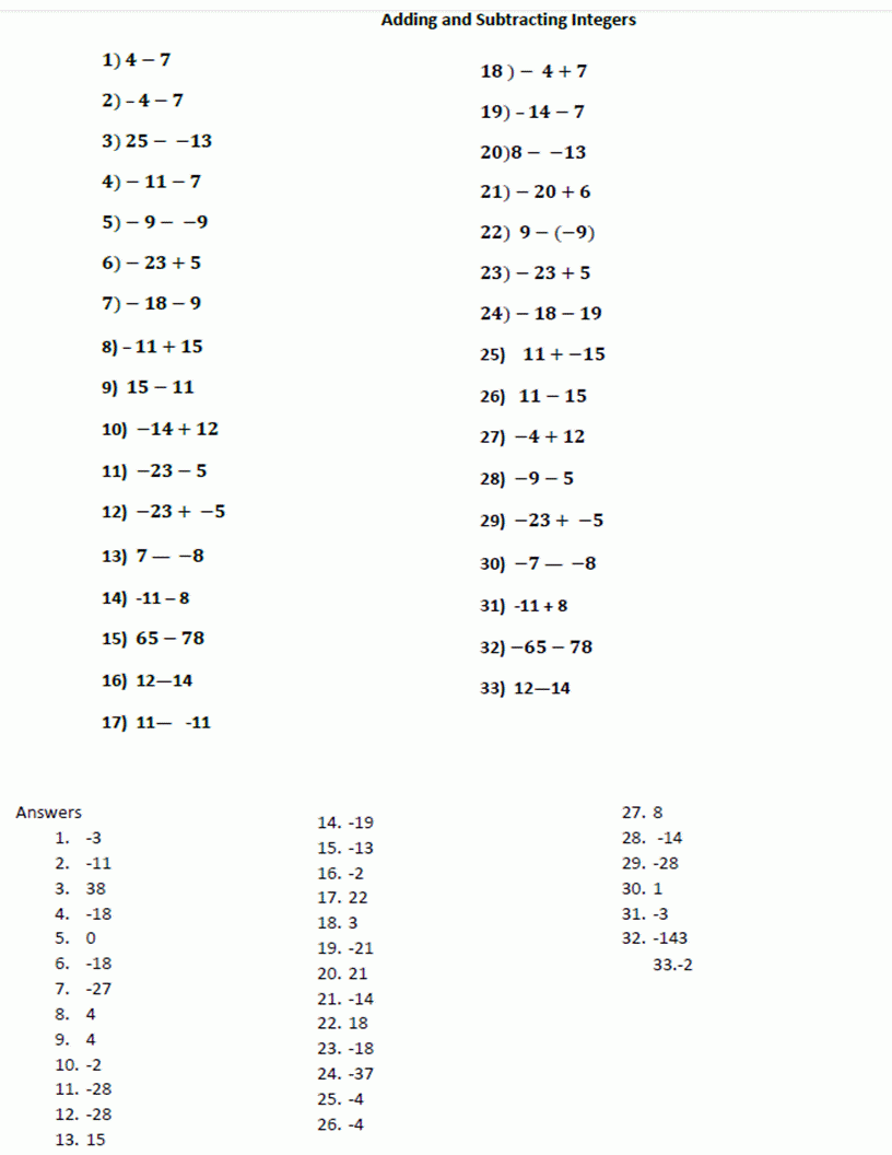 adding and subtracting integers worksheets adding and subtracting integers worksheets