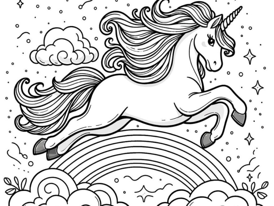 Magical Unicorn Coloring Pages Printable Leaping Unicorns With Stars Clouds And Rainbow Kids Whimsical Coloring Book Art Etsy Israel