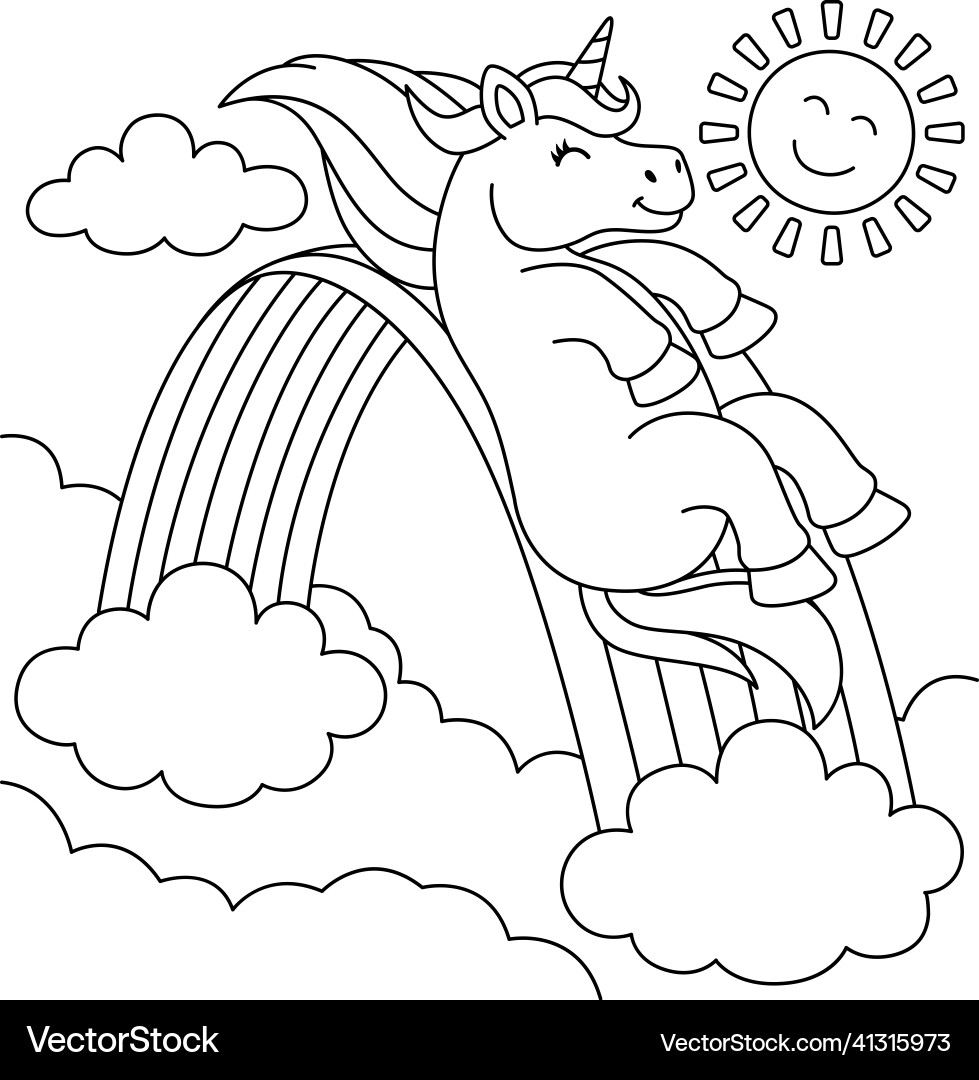 Unicorn Sliding Over The Rainbow Coloring Page Vector Image Unicorn Sliding Over The Rainbow Coloring Page Vector Image