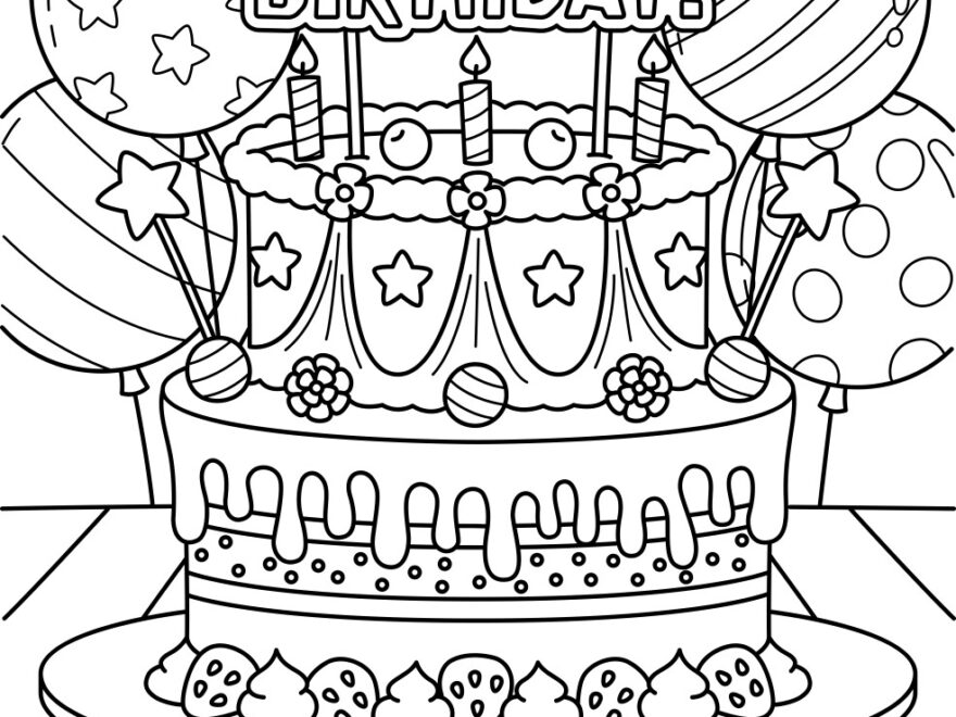 Happy Birthday Cake Coloring Page For Kids Vector Image