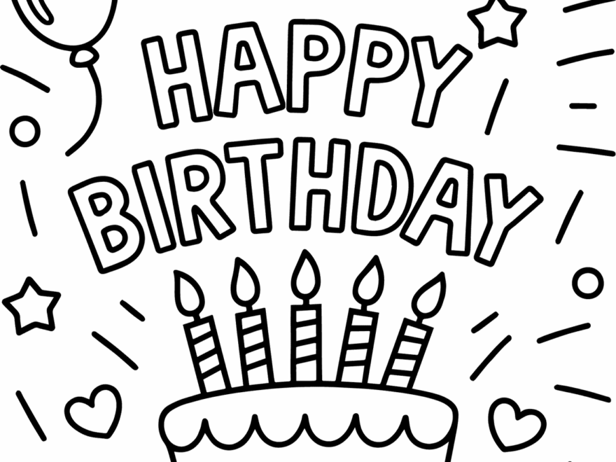 Happy Birthday Card Party Coloring Page Easy Drawing Guides